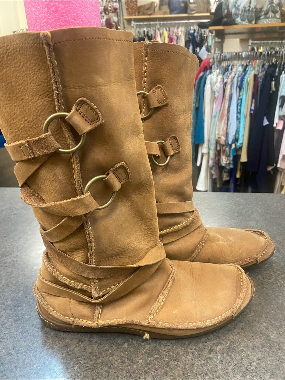 Durango Tan Leather Mid-Calf Ring-Accent Boots